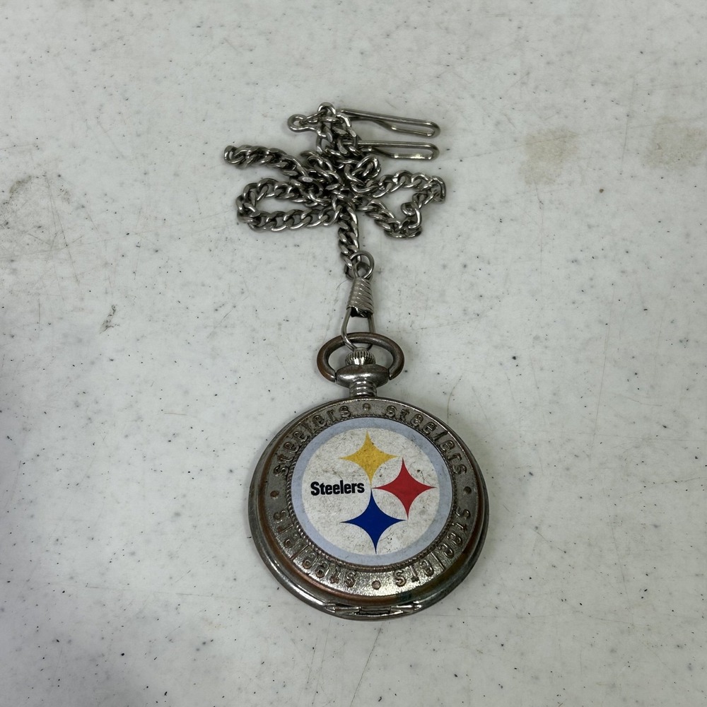 Pittsburgh Steelers NFL Pocket Watch Silver Tone Hunter Case Japan Movement